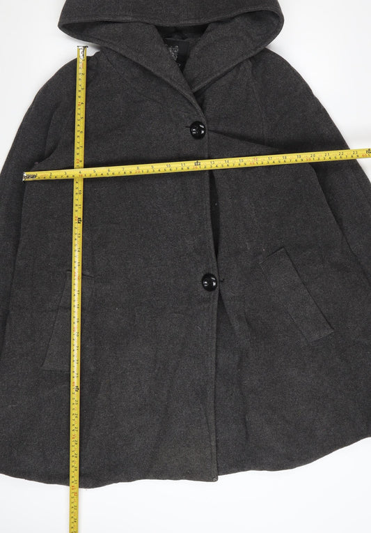Hilary Radley Women’s Grey Wool Blend Hooded Overcoat Size 8