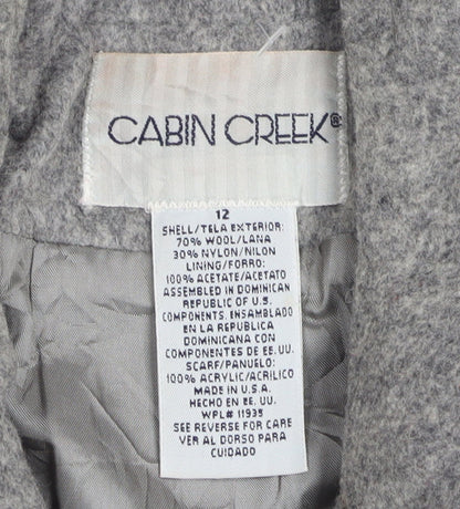 Cabin Creek Women's Grey Wool Blend Mid-Length Coat Size 12 Button Front