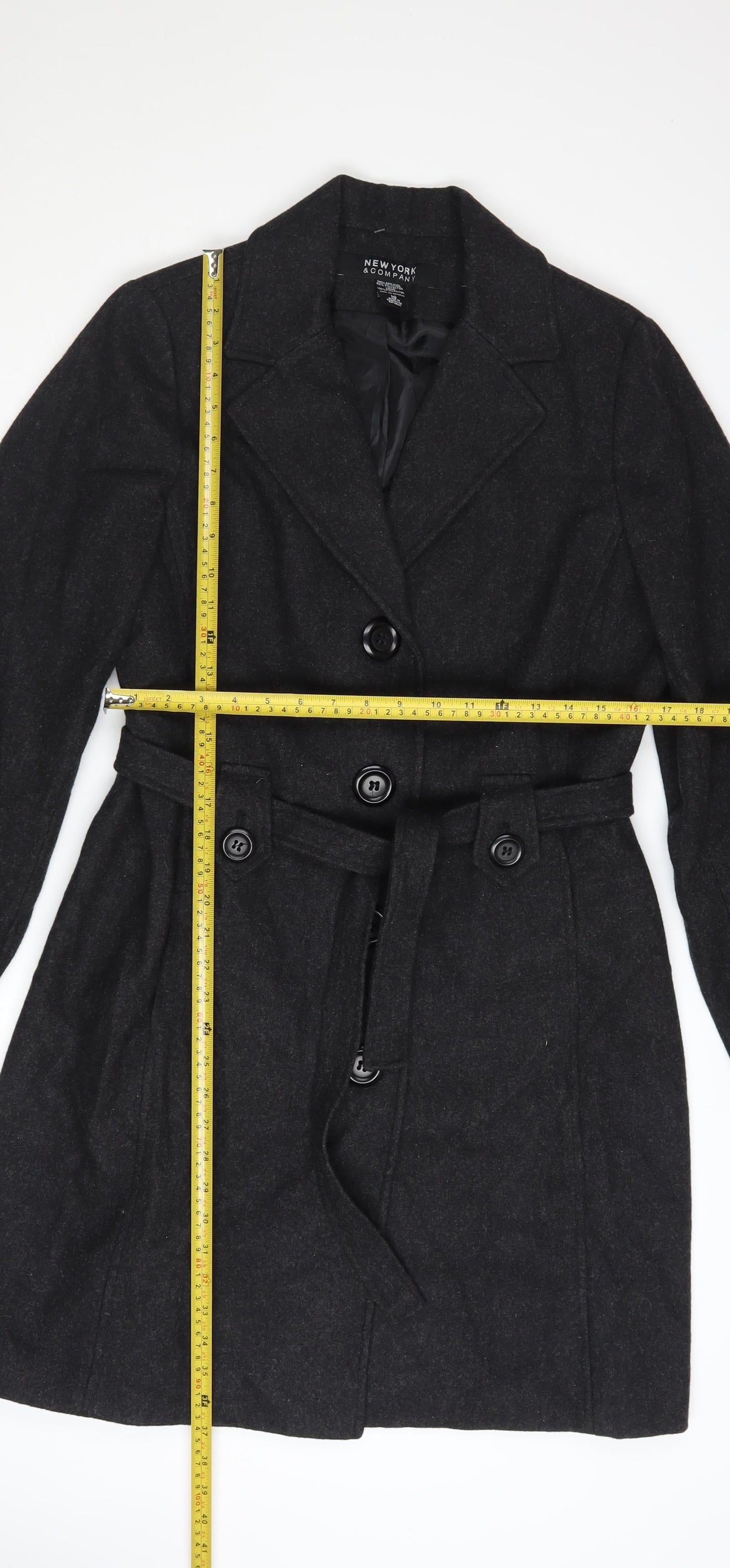 New York & Company Women's Black Wool Trench Coat Size 10