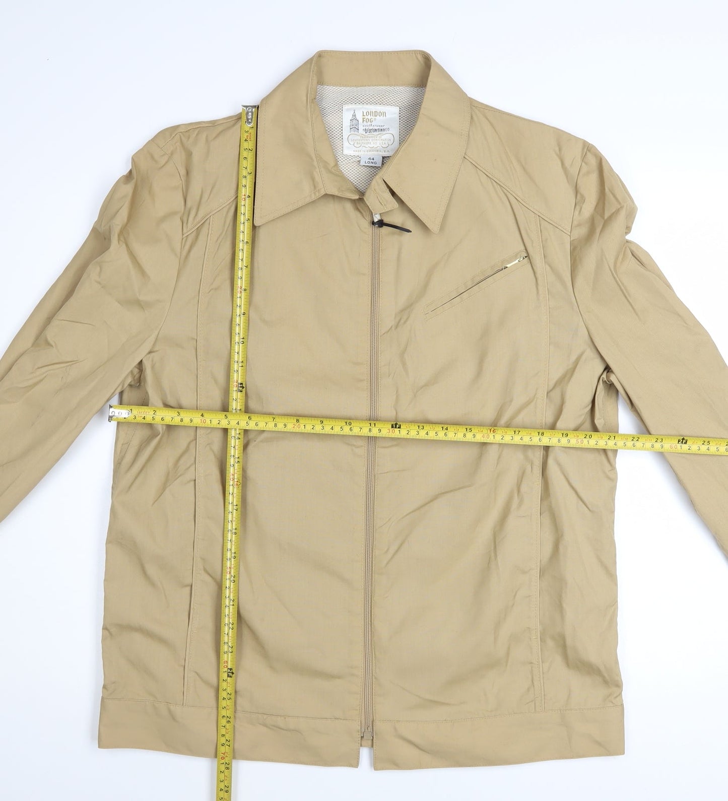 London Fog Men's Beige 44L Classic Lightweight Zip Jacket