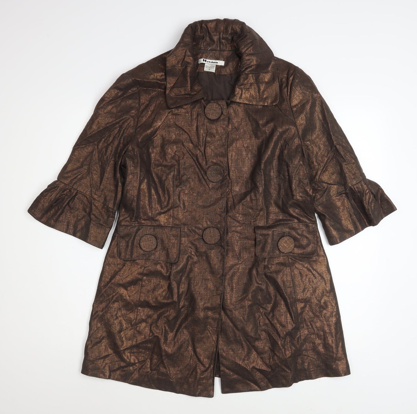 Nygard Collection Women's Brown Linen Blend 3/4 Sleeve Mid-Length Coat Size 12