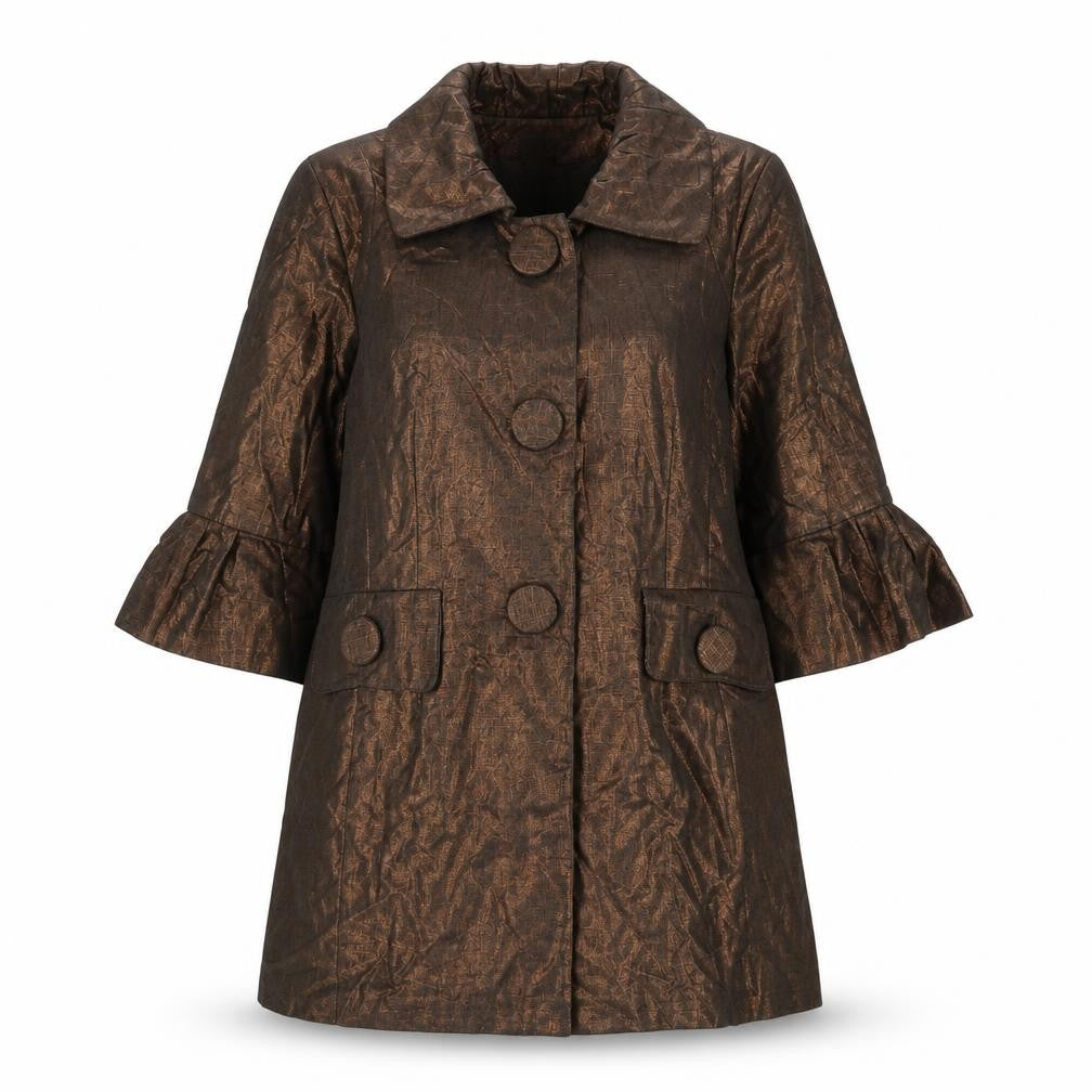 Nygard Collection Women's Brown Linen Blend 3/4 Sleeve Mid-Length Coat Size 12