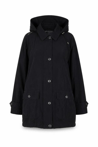 London Fog Women's Black Petite L Hooded Rain Coat Waterproof Long Jacket