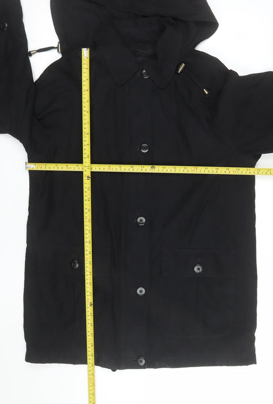 London Fog Women's Black Petite L Hooded Rain Coat Waterproof Long Jacket