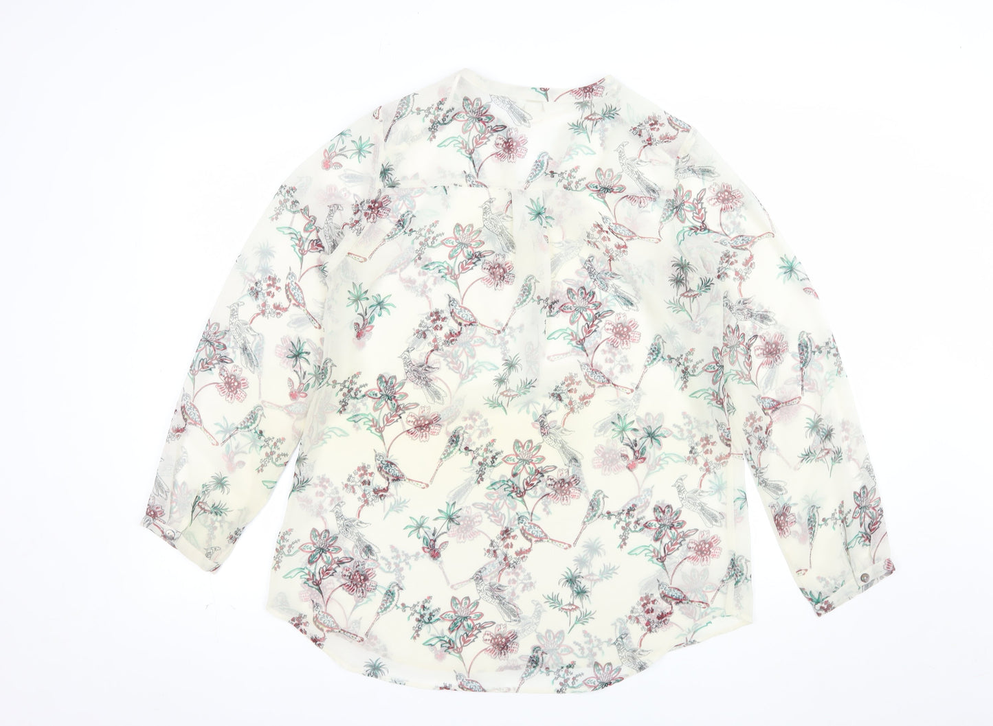 Monsoon Women's Ivory Floral Bird Print Tunic Blouse Size 12