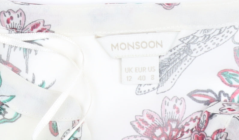 Monsoon Women's Ivory Floral Bird Print Tunic Blouse Size 12