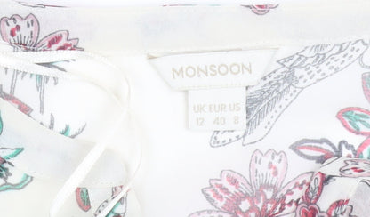 Monsoon Women's Ivory Floral Bird Print Tunic Blouse Size 12