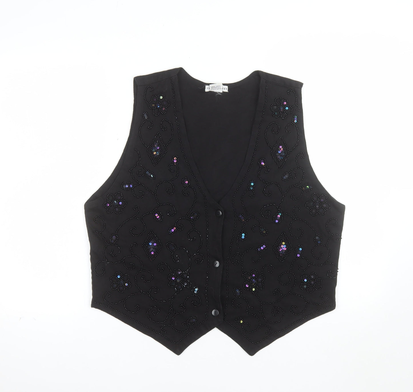 TEE N TEE Womens Black Beaded Cotton Camisole Vest Top L