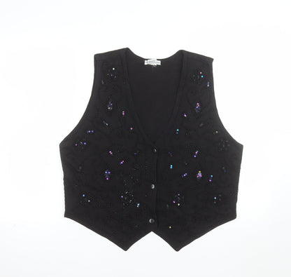 TEE N TEE Womens Black Beaded Cotton Camisole Vest Top L