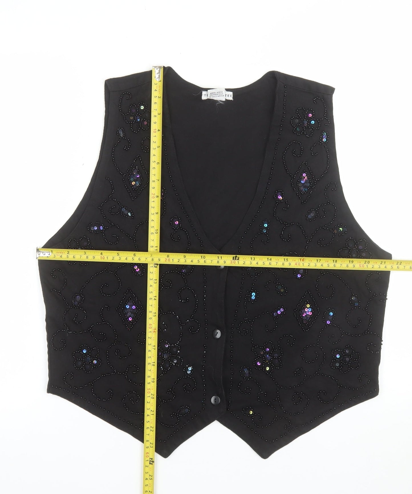 TEE N TEE Womens Black Beaded Cotton Camisole Vest Top L
