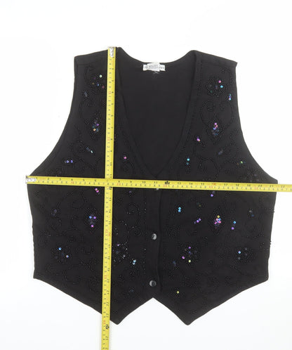 TEE N TEE Womens Black Beaded Cotton Camisole Vest Top L