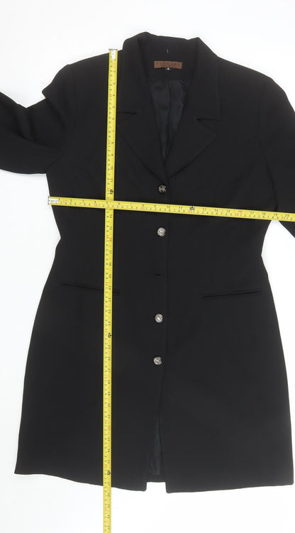 Bergamo Women’s Black Wool Long Overcoat Size 12 Classic Buttoned