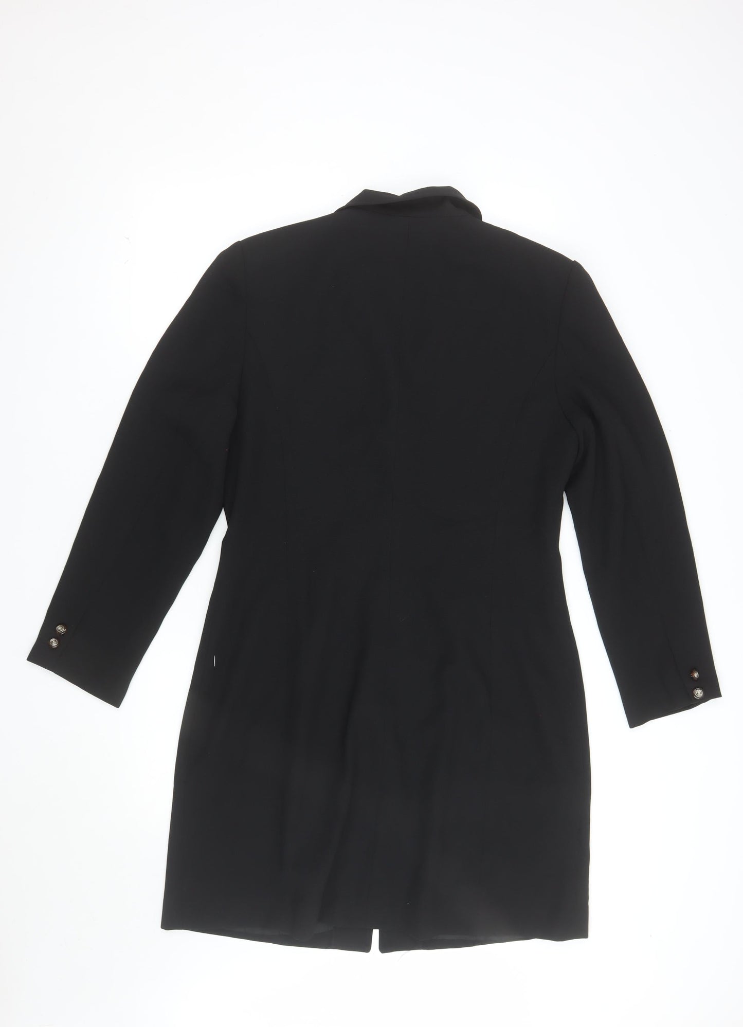 Bergamo Women’s Black Wool Long Overcoat Size 12 Classic Buttoned