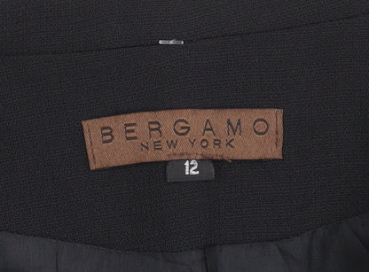 Bergamo Women’s Black Wool Long Overcoat Size 12 Classic Buttoned