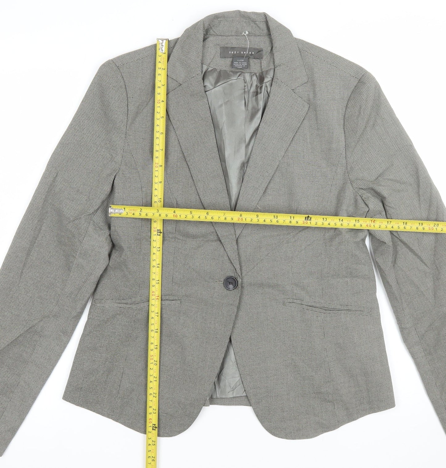 Suzy Shier Women's Grey Houndstooth Tailored Blazer Size 14