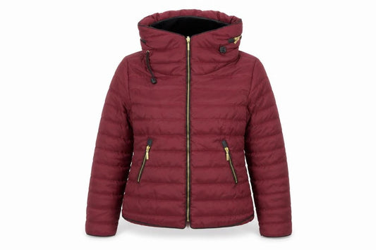 PrettyLittleThing Women's Red Puffer Jacket L Hooded Zip Winter Coat