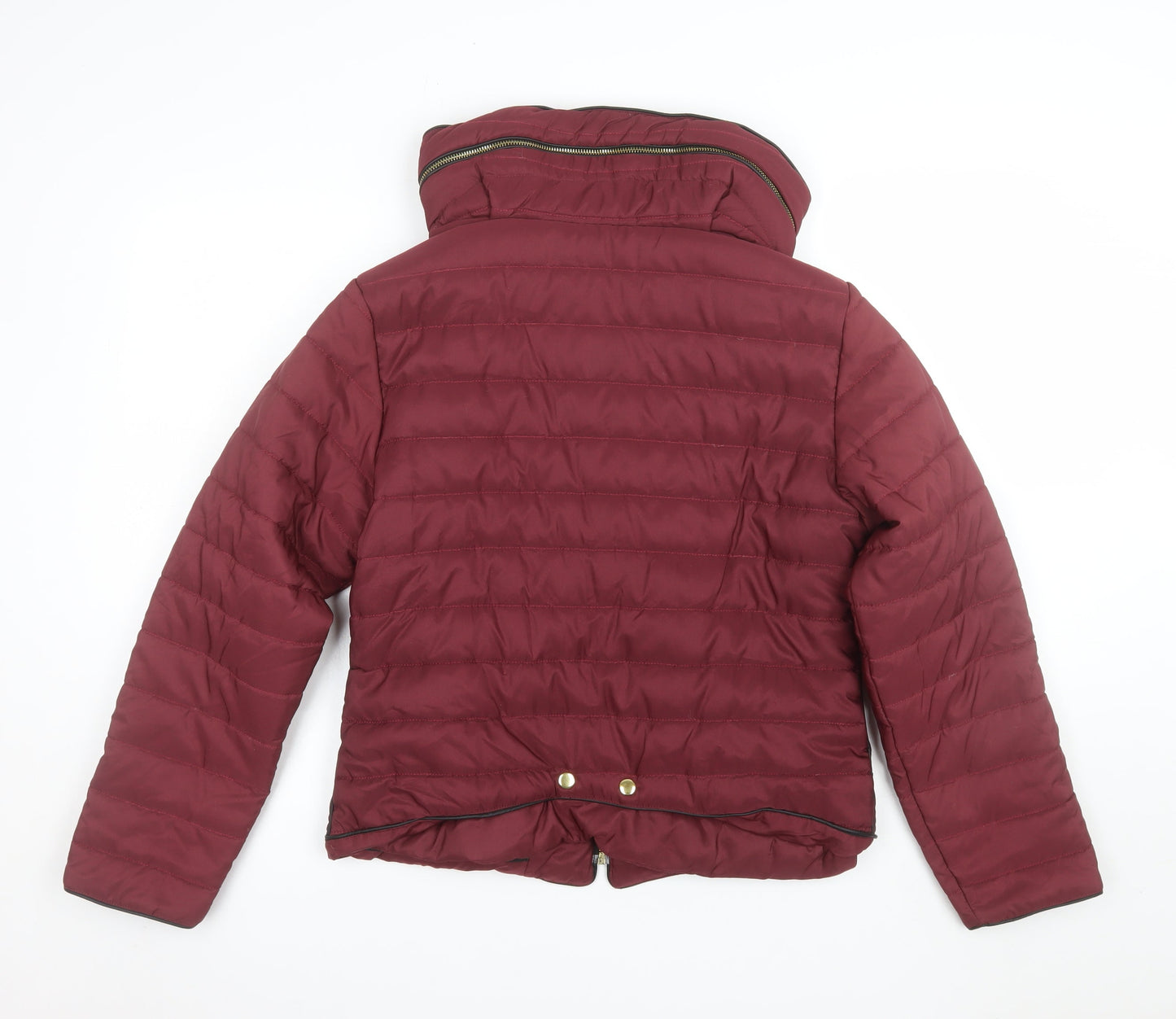 PrettyLittleThing Women's Red Puffer Jacket L Hooded Zip Winter Coat
