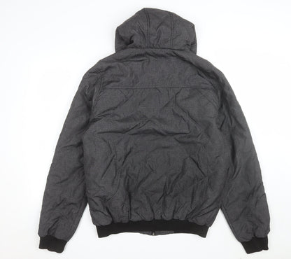 Twisted Soul Men's Grey Hooded Bomber Jacket Size L Polyester Winter