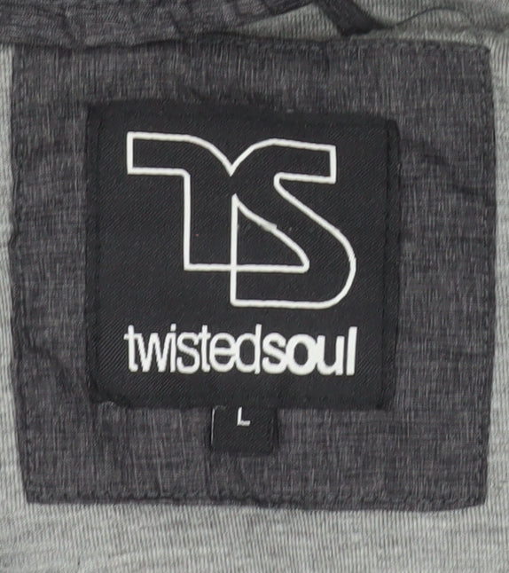 Twisted Soul Men's Grey Hooded Bomber Jacket Size L Polyester Winter