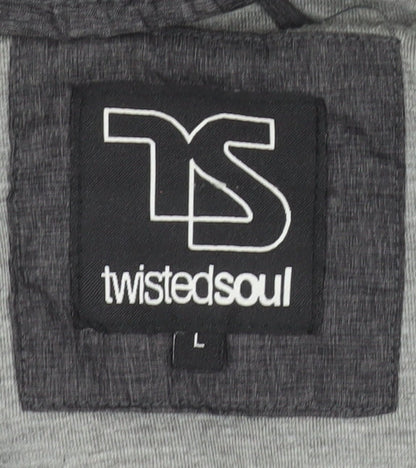 Twisted Soul Men's Grey Hooded Bomber Jacket Size L Polyester Winter