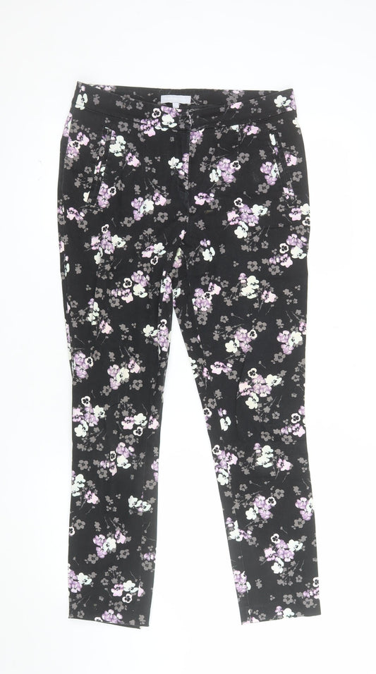 Red Herring Womens Black Floral Slim Fit Stretch Trousers Size 10