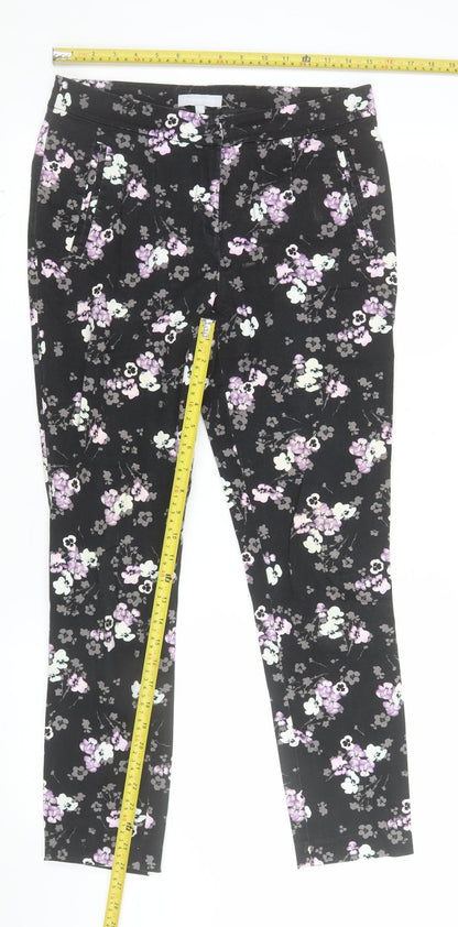 Red Herring Womens Black Floral Slim Fit Stretch Trousers Size 10