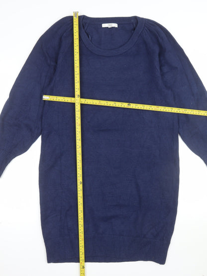 Next Women Blue Knit Jumper Dress Size 14 Long Sleeve Crew Neck
