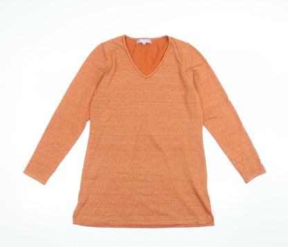 Michele Hope Womens Orange V-Neck Knit Jumper Size 10/12