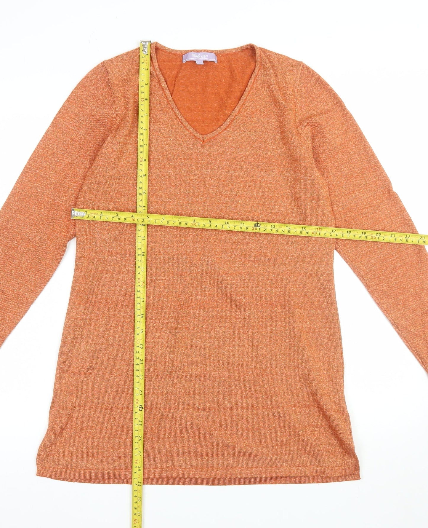 Michele Hope Womens Orange V-Neck Knit Jumper Size 10/12