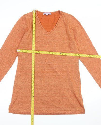 Michele Hope Womens Orange V-Neck Knit Jumper Size 10/12