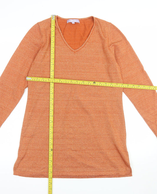 Michele Hope Womens Orange V-Neck Knit Jumper Size 10/12