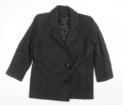 Collection Elégante Women's Black Wool Blend Herringbone Mid-Length Coat Size 12
