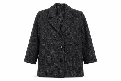 Collection Elégante Women's Black Wool Blend Herringbone Mid-Length Coat Size 12