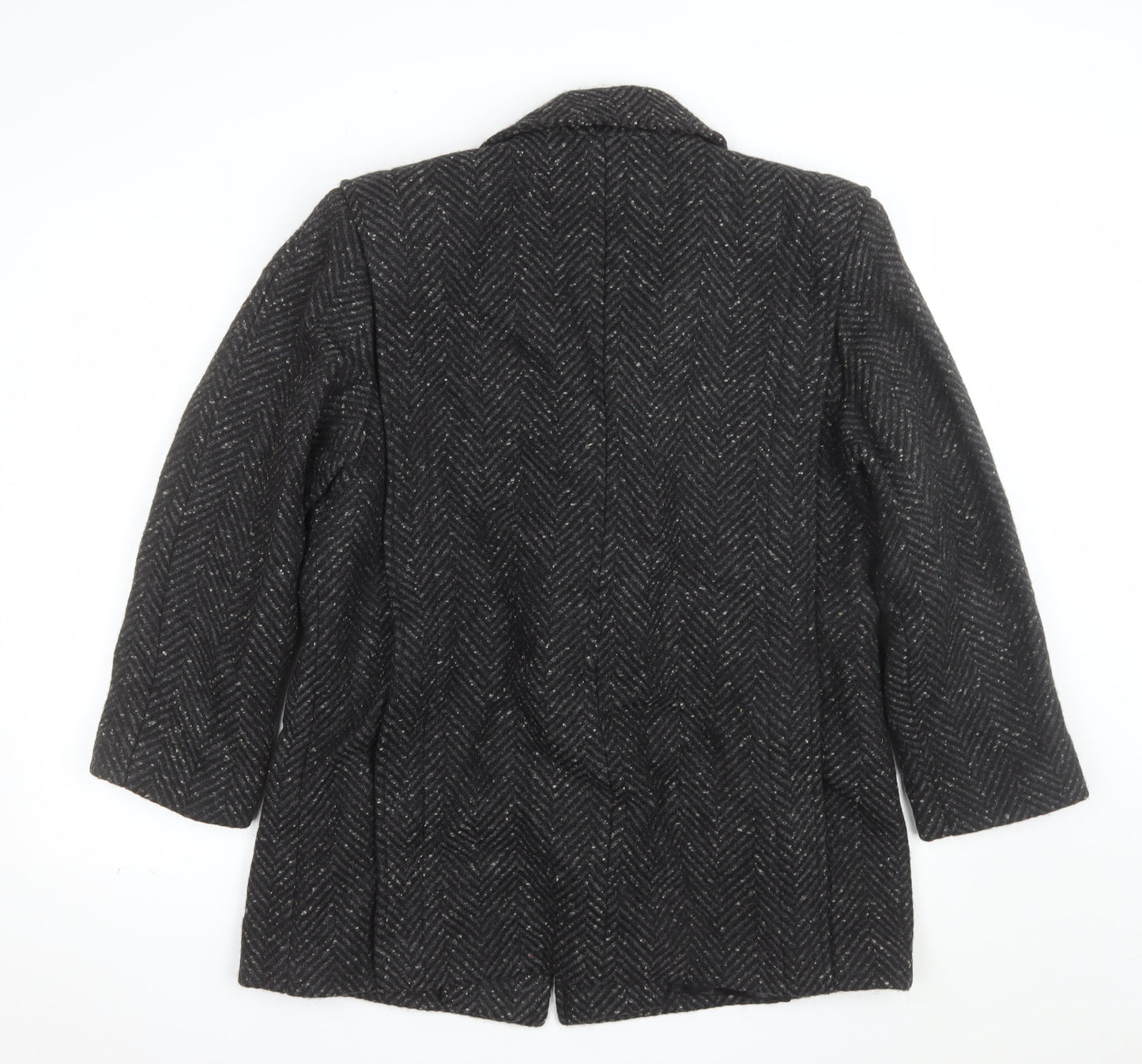 Collection Elégante Women's Black Wool Blend Herringbone Mid-Length Coat Size 12