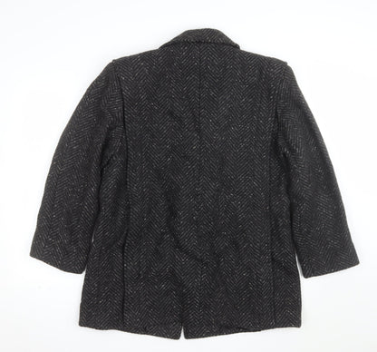 Collection Elégante Women's Black Wool Blend Herringbone Mid-Length Coat Size 12