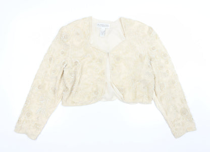 Niteline Della Roufogali Women’s Ivory Silk Beaded Cropped Blazer L