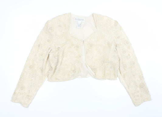 Niteline Della Roufogali Women’s Ivory Silk Beaded Cropped Blazer L