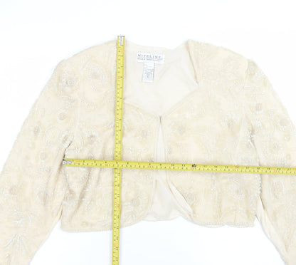 Niteline Della Roufogali Women’s Ivory Silk Beaded Cropped Blazer L