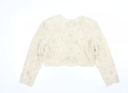 Niteline Della Roufogali Women’s Ivory Silk Beaded Cropped Blazer L