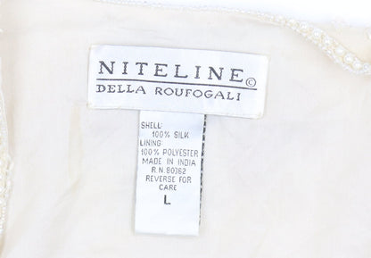 Niteline Della Roufogali Women’s Ivory Silk Beaded Cropped Blazer L