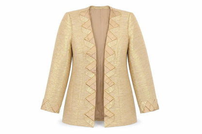 Milano Women Gold Blazer Size 12 Ruffle Trim Formal Jacket