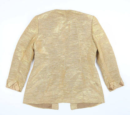Milano Women Gold Blazer Size 12 Ruffle Trim Formal Jacket