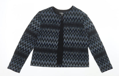 Dressbarn Women's Black Metallic Zigzag Open Front Jacket Size M