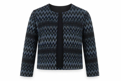 Dressbarn Women's Black Metallic Zigzag Open Front Jacket Size M