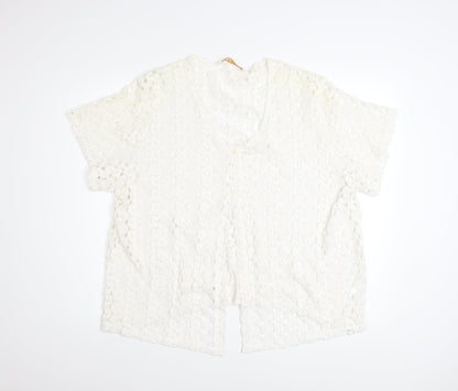 Daxon Women Ivory Lace Cardigan Size 28 V-Neck Short Sleeve