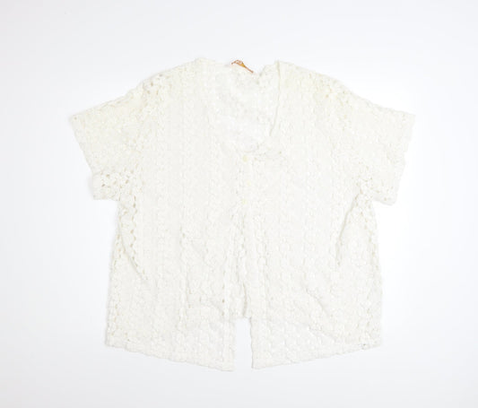 Daxon Women Ivory Lace Cardigan Size 28 V-Neck Short Sleeve