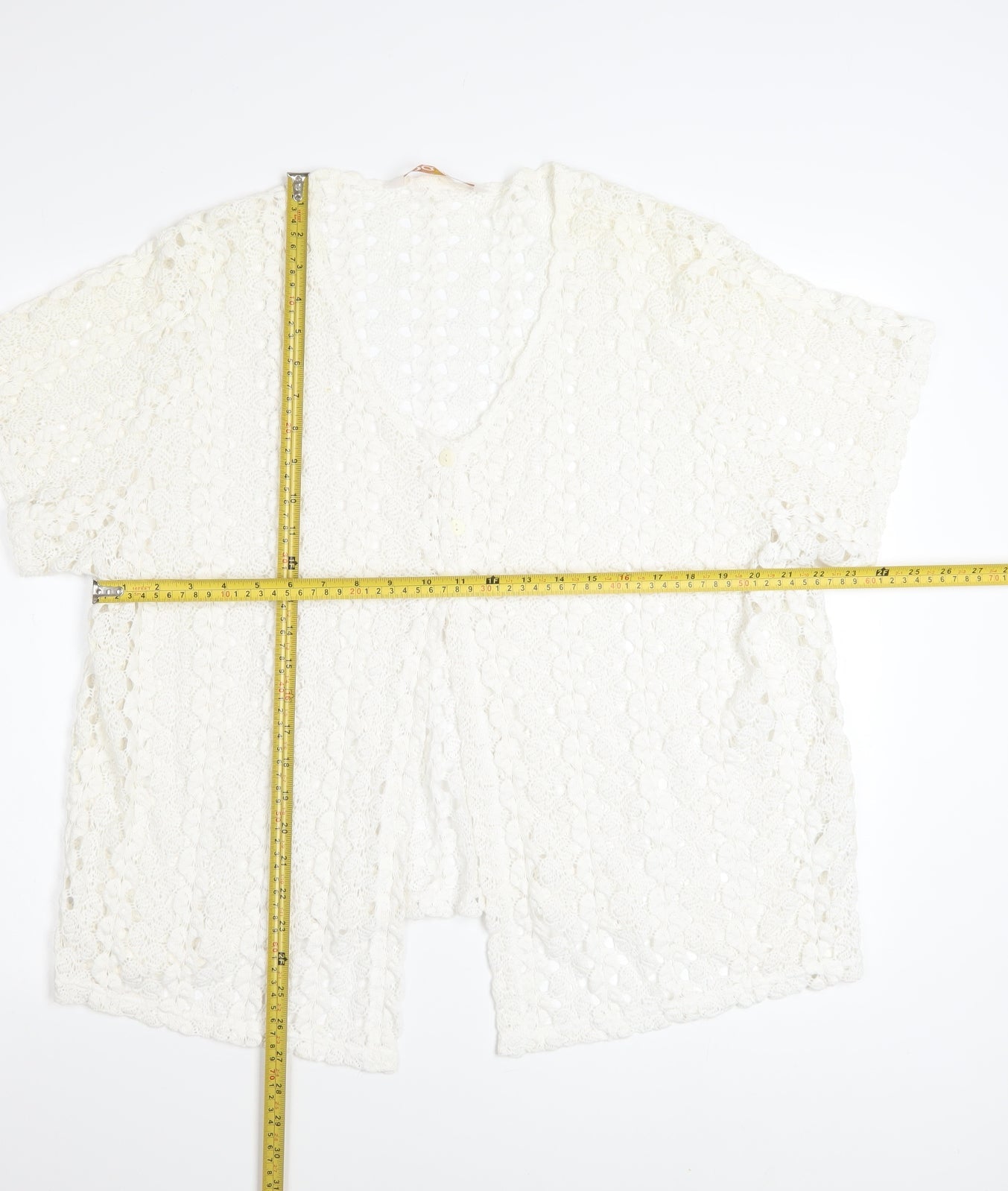 Daxon Women Ivory Lace Cardigan Size 28 V-Neck Short Sleeve