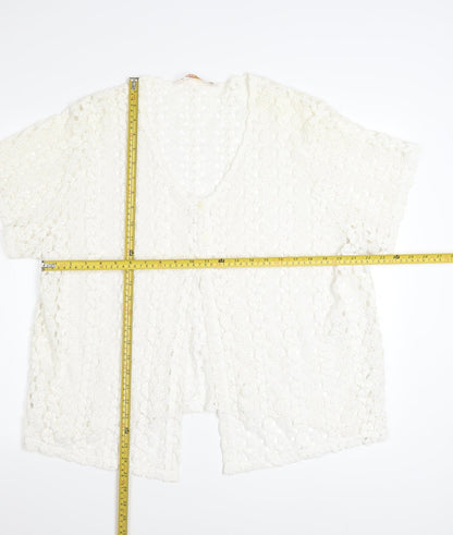 Daxon Women Ivory Lace Cardigan Size 28 V-Neck Short Sleeve