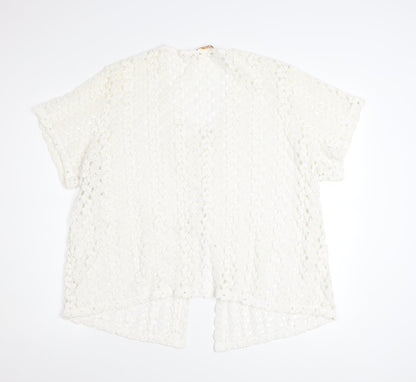 Daxon Women Ivory Lace Cardigan Size 28 V-Neck Short Sleeve