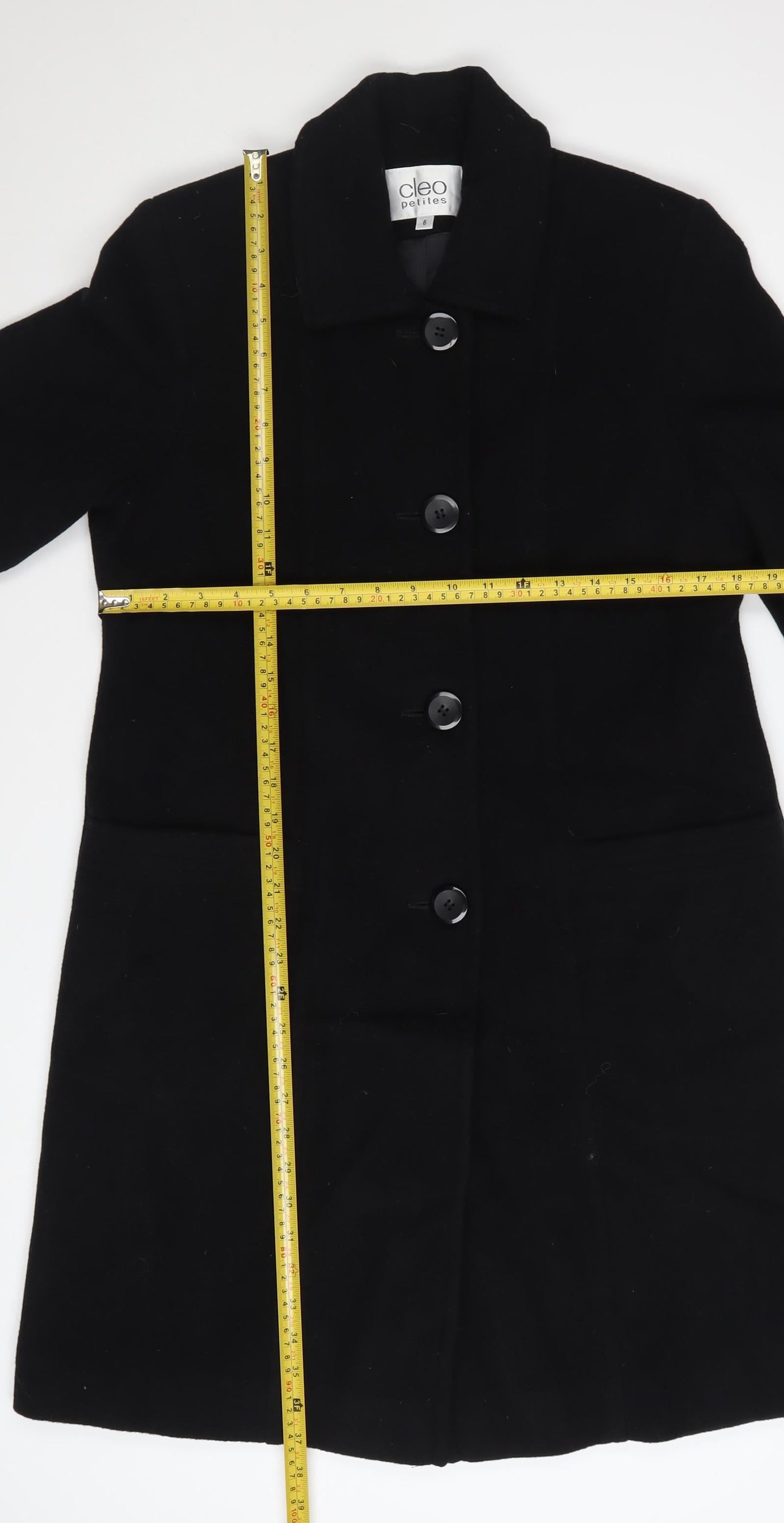 Cleo Petites Women’s Black Wool Blend Mid-Length Coat Size 6